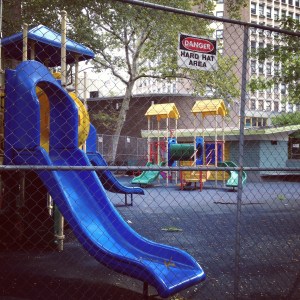 Child's play is rougher in the city. Wear a hard hat, kids! #nyc